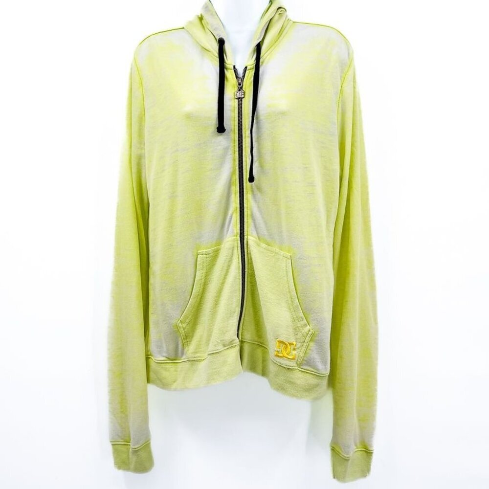 DC Burnout Zip Up Jacket Coat Hoodie Neon Lime Green Y2K Lightweight